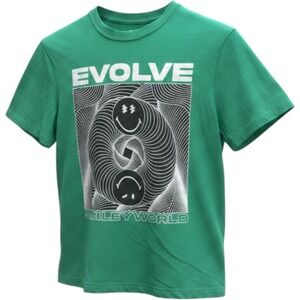 Smiley World Evolve Graphic Tee Green Short Sleeve Kids Large 10/12 Trippy Shirt